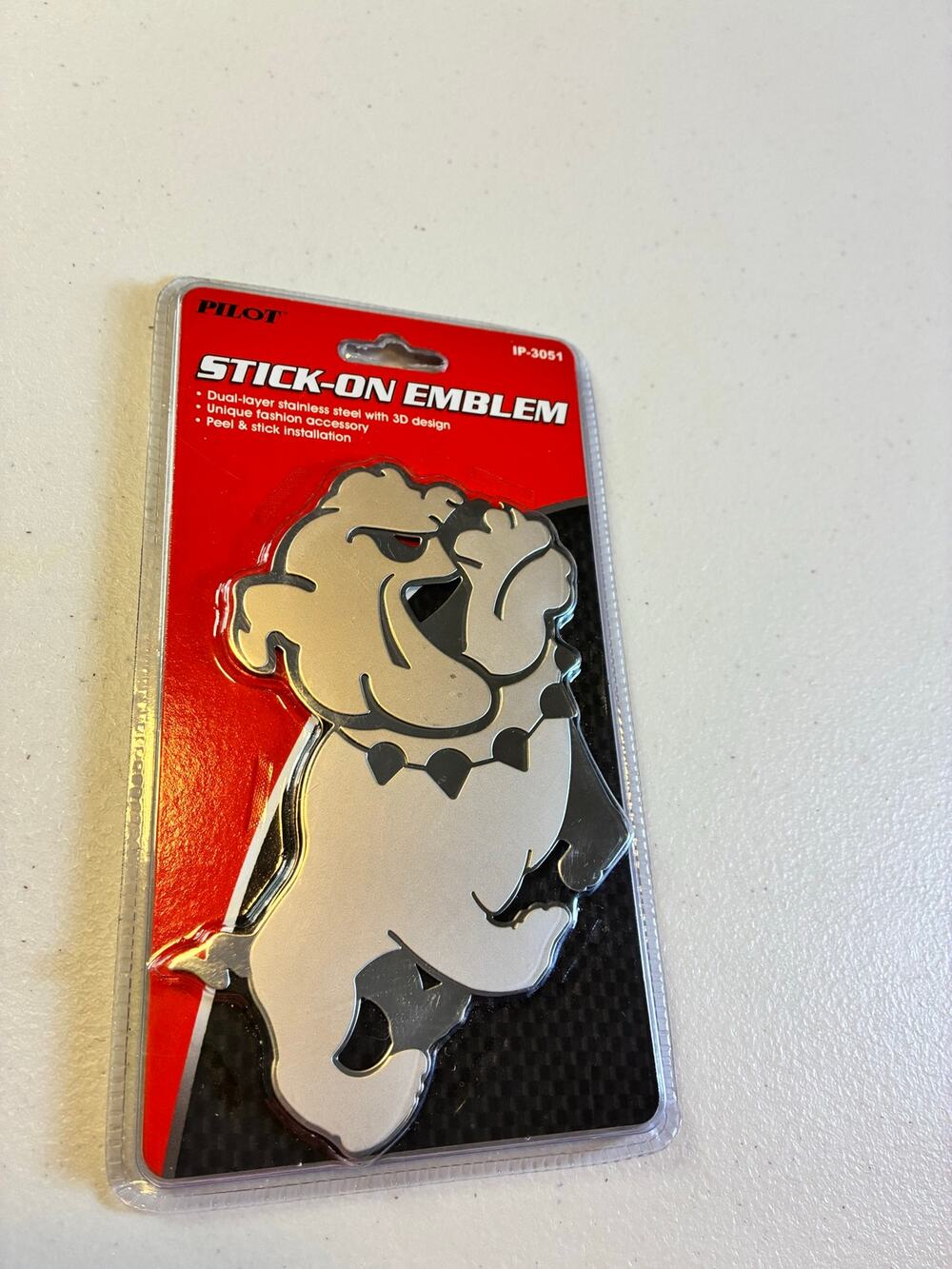 Pilot IP-3051 Bulldog 3D Stick-On Emblem Stainless Steel Chrome Car Truck NEW